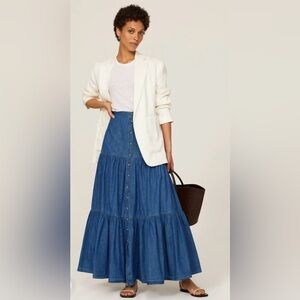 Lauren Ralph Lauren Denim Button-Down Tiered Maxi Skirt Western LIKE NEW sz 2